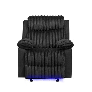 English Elm Plush Glider Recliner Chair with Led Accent Belt Teddy Fabric Contemporary Lounge Black B078P537259