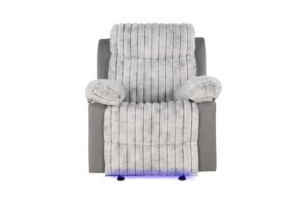 English Elm Plush Glider Recliner Chair with Led Accent Belt Teddy Fabric Contemporary Lounge Gray B078P537260