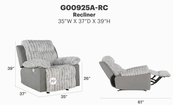 English Elm Plush Glider Recliner Chair with Led Accent Belt Teddy Fabric Contemporary Lounge Gray B078P537260