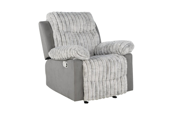 English Elm Plush Glider Recliner Chair with Led Accent Belt Teddy Fabric Contemporary Lounge Gray B078P537260