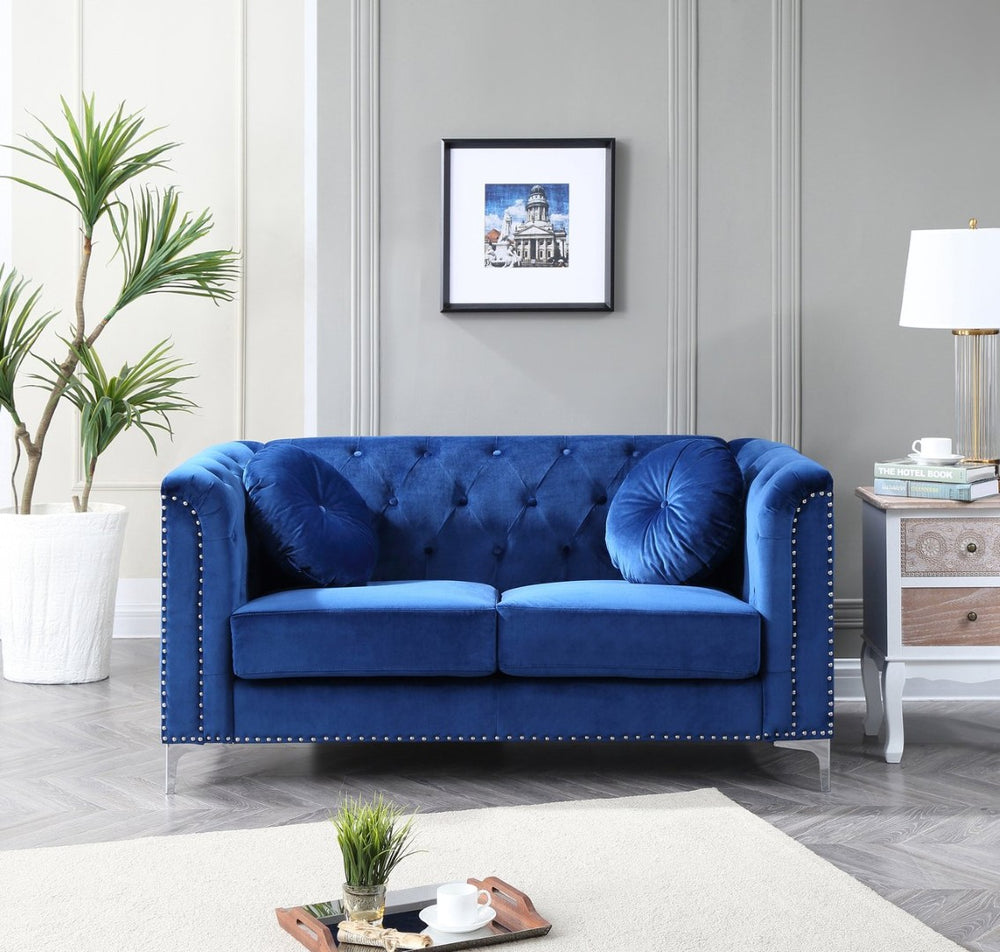 English Elm Stylish Contemporary Loveseat with Sloped Arms Compact Navy Fabric Seating for Two B078S00066