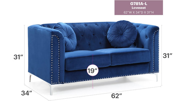 English Elm Stylish Contemporary Loveseat with Sloped Arms Compact Navy Fabric Seating for Two B078S00066