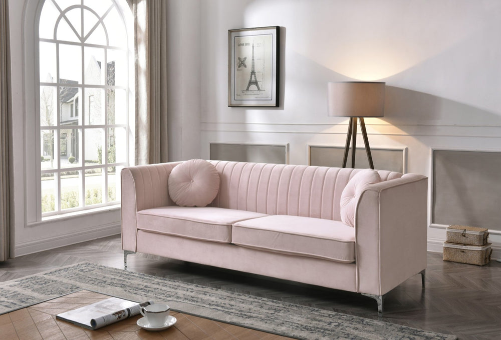English Elm Delray Channel Quilted Velvet Sofa with Chrome Legs Glam Living Room Seating B078S00082