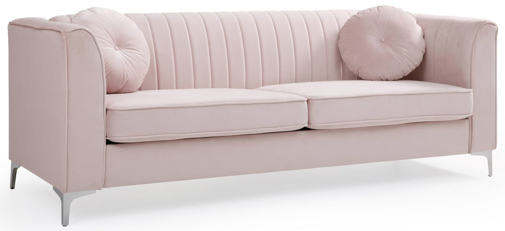 English Elm Delray Channel Quilted Velvet Sofa with Chrome Legs Glam Living Room Seating B078S00082
