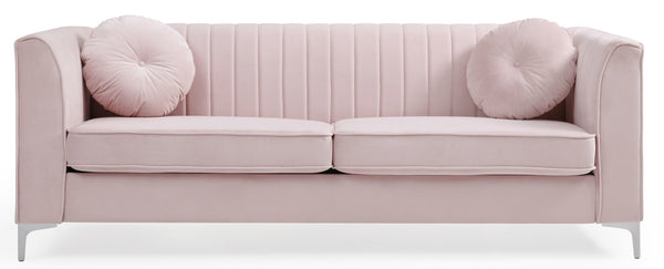 English Elm Delray Channel Quilted Velvet Sofa with Chrome Legs Glam Living Room Seating B078S00082
