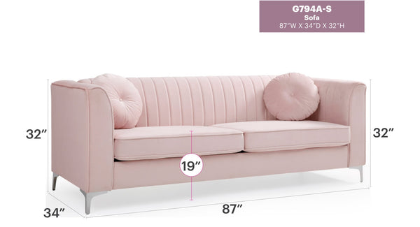 English Elm Delray Channel Quilted Velvet Sofa with Chrome Legs Glam Living Room Seating B078S00082