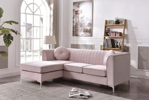 English Elm Delray Velvet Sectional Sofa Chaise with Channel Quilting and Gleaming Chrome Legs B078S00083