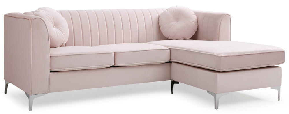 English Elm Delray Velvet Sectional Sofa Chaise with Channel Quilting and Gleaming Chrome Legs B078S00083