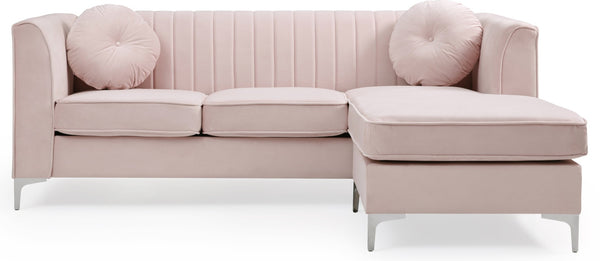 English Elm Delray Velvet Sectional Sofa Chaise with Channel Quilting and Gleaming Chrome Legs B078S00083