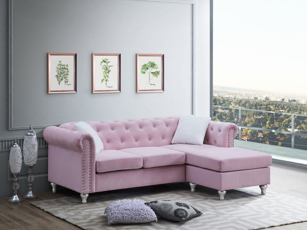 English Elm Raisa Velvet Chaise Sofa with Tufted Nailhead Trim for Glam Living Rooms B078S00106