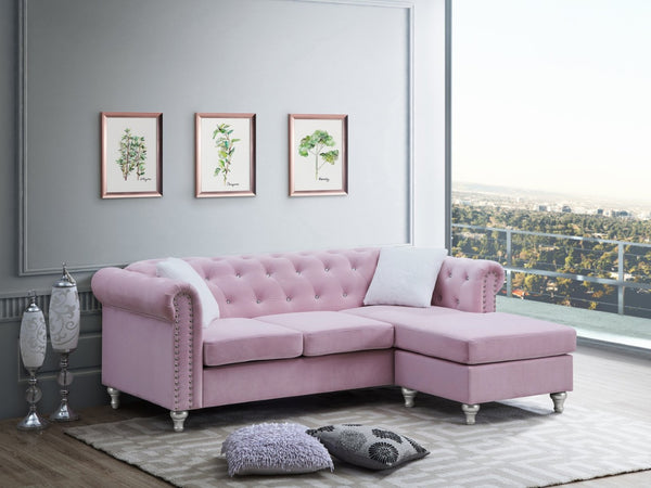 English Elm Raisa Velvet Chaise Sofa with Tufted Nailhead Trim for Glam Living Rooms B078S00106