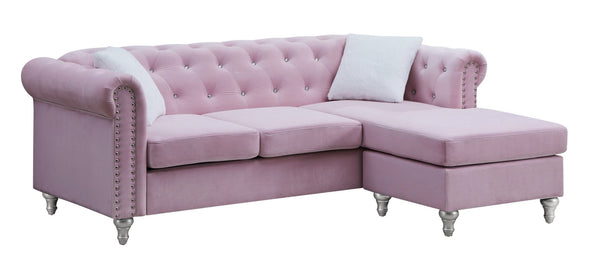 English Elm Raisa Velvet Chaise Sofa with Tufted Nailhead Trim for Glam Living Rooms B078S00106