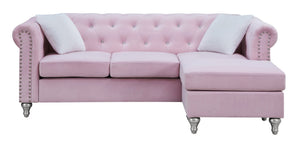 English Elm Raisa Velvet Chaise Sofa with Tufted Nailhead Trim for Glam Living Rooms B078S00106