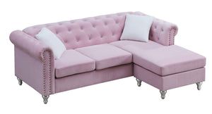 English Elm Raisa Velvet Chaise Sofa with Tufted Nailhead Trim for Glam Living Rooms B078S00106