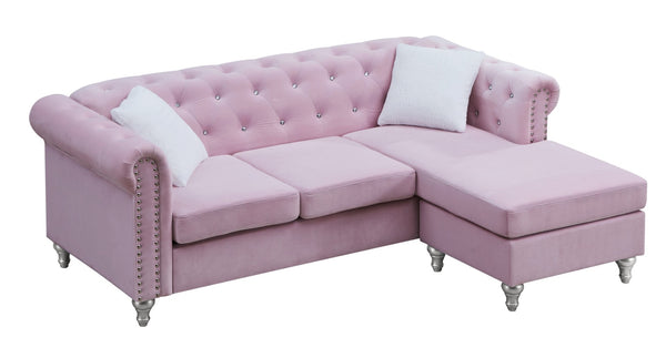 English Elm Raisa Velvet Chaise Sofa with Tufted Nailhead Trim for Glam Living Rooms B078S00106