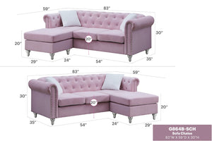 English Elm Raisa Velvet Chaise Sofa with Tufted Nailhead Trim for Glam Living Rooms B078S00106