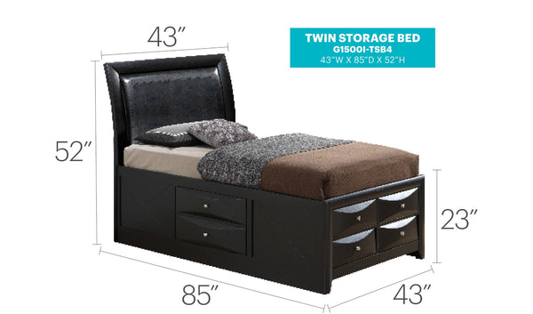 English Elm Sleek Twin Storage Bed Matte Black Architectural Frame for Minimalist Bedrooms B078S00171