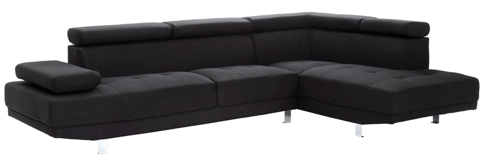 English Elm Riveredge Modern Matte Black Sectional with Chrome Legs and Right Chaise Seating B078S00397