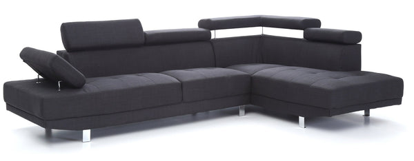 English Elm Riveredge Modern Matte Black Sectional with Chrome Legs and Right Chaise Seating B078S00397