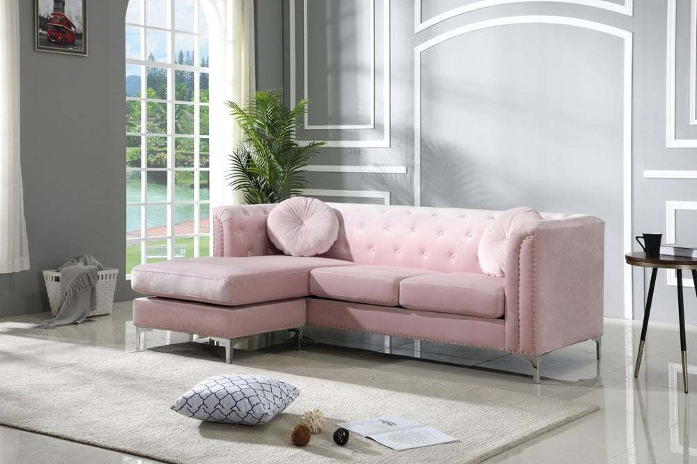 English Elm Glory Furniture Mid-century Microsuede Sofa Chaise with Tufting and Chrome Nailhead Trim B078S00511