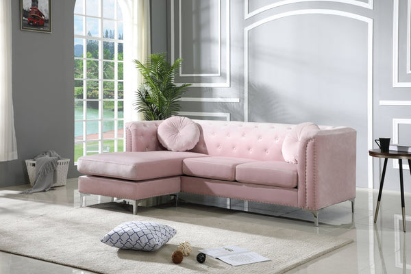 English Elm Glory Furniture Mid-century Microsuede Sofa Chaise with Tufting and Chrome Nailhead Trim B078S00511