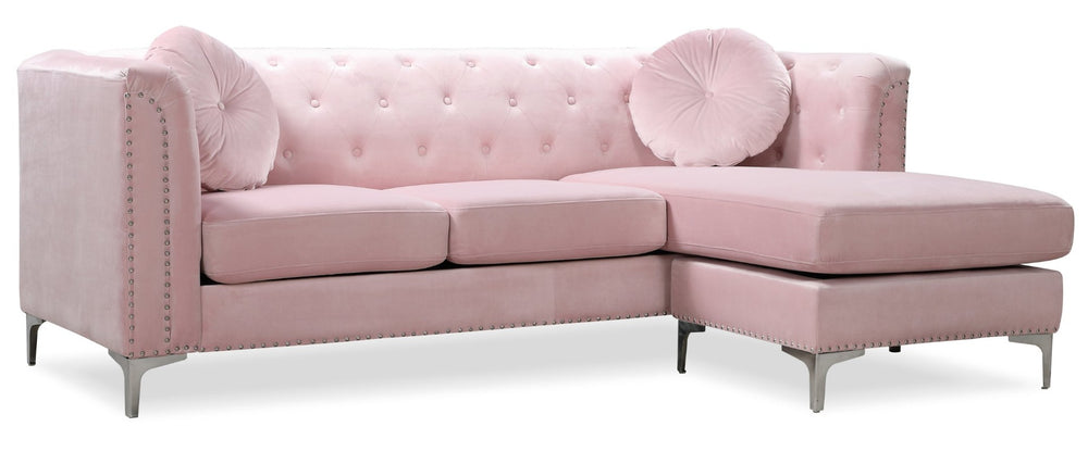 English Elm Glory Furniture Mid-century Microsuede Sofa Chaise with Tufting and Chrome Nailhead Trim B078S00511