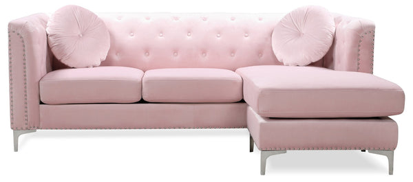 English Elm Glory Furniture Mid-century Microsuede Sofa Chaise with Tufting and Chrome Nailhead Trim B078S00511