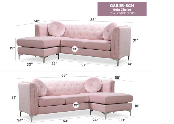 English Elm Glory Furniture Mid-century Microsuede Sofa Chaise with Tufting and Chrome Nailhead Trim B078S00511