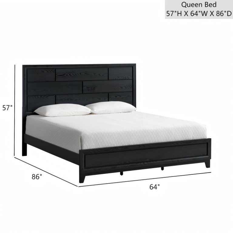 English Elm Glasgow Matte Black Panel Queen Bed Low Profile Headboard for Modern Bedroom B078S00635