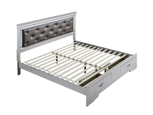 English Elm Lorana King Bed Jeweled Tufted Faux Leather Headboard LED Glow Storage Drawers Champagne B078S00718