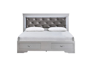 English Elm Lorana King Bed Jeweled Tufted Faux Leather Headboard LED Glow Storage Drawers Champagne B078S00718