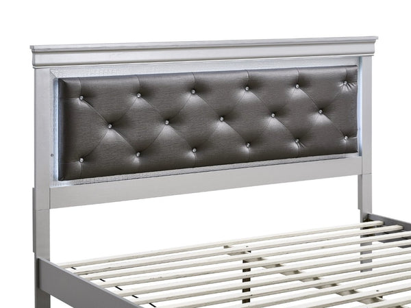 English Elm Lorana King Bed Jeweled Tufted Faux Leather Headboard LED Glow Storage Drawers Champagne B078S00718