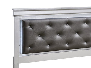 English Elm Lorana King Bed Jeweled Tufted Faux Leather Headboard LED Glow Storage Drawers Champagne B078S00718