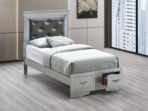 English Elm Lorana Twin Storage Bed Jeweled Tufted Headboard with Led Trim Glam Bedroom Champagne B078S00720