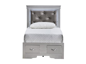 English Elm Lorana Twin Storage Bed Jeweled Tufted Headboard with Led Trim Glam Bedroom Champagne B078S00720