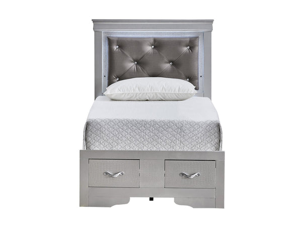 English Elm Lorana Twin Storage Bed Jeweled Tufted Headboard with Led Trim Glam Bedroom Champagne B078S00720