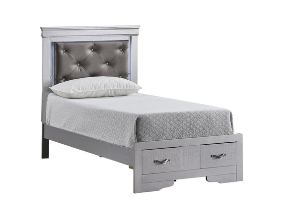 English Elm Lorana Twin Storage Bed Jeweled Tufted Headboard with Led Trim Glam Bedroom Champagne B078S00720