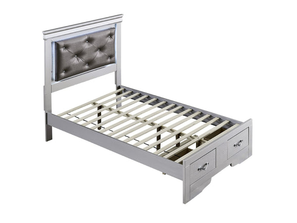 English Elm Lorana Twin Storage Bed Jeweled Tufted Headboard with Led Trim Glam Bedroom Champagne B078S00720