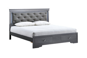 English Elm Lorana Glam Full Bed Jeweled Tufted Headboard Led Lighting Faux Leather Storage Gray B078S00721