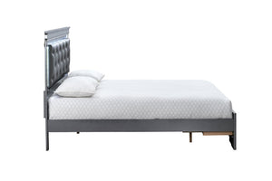 English Elm Lorana King Bed Jeweled Tufted Faux Leather Headboard LED Glow Storage Drawers Gray B078S00722