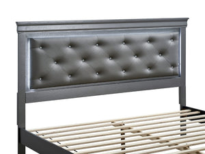English Elm Lorana King Bed Jeweled Tufted Faux Leather Headboard LED Glow Storage Drawers Gray B078S00722