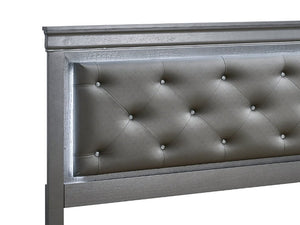 English Elm Lorana King Bed Jeweled Tufted Faux Leather Headboard LED Glow Storage Drawers Gray B078S00722