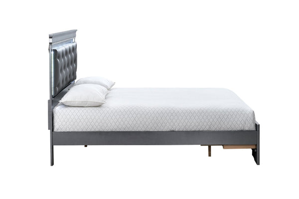 English Elm Lorana Queen Bed Faux Leather Jeweled Tufted Headboard with LED Trim Glam Storage B078S00723