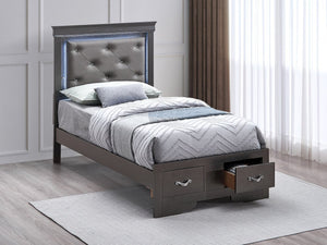 English Elm Lorana Twin Storage Bed Jeweled Tufted Headboard with Led Trim Glam Bedroom Gray B078S00724