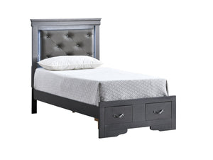 English Elm Lorana Twin Storage Bed Jeweled Tufted Headboard with Led Trim Glam Bedroom Gray B078S00724