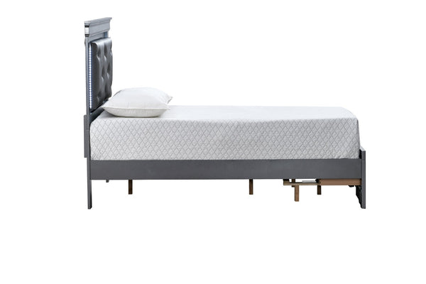 English Elm Lorana Twin Storage Bed Jeweled Tufted Headboard with Led Trim Glam Bedroom Gray B078S00724