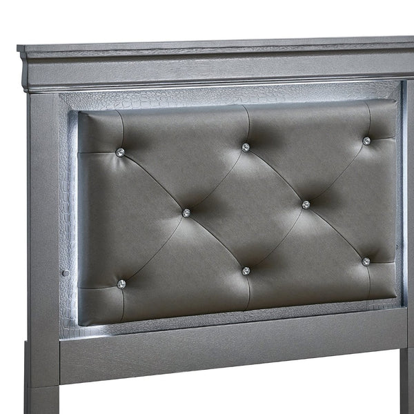 English Elm Lorana Twin Storage Bed Jeweled Tufted Headboard with Led Trim Glam Bedroom Gray B078S00724