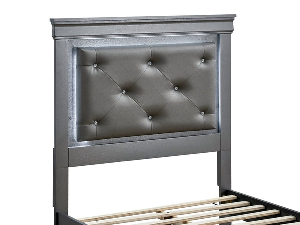 English Elm Lorana Twin Storage Bed Jeweled Tufted Headboard with Led Trim Glam Bedroom Gray B078S00724