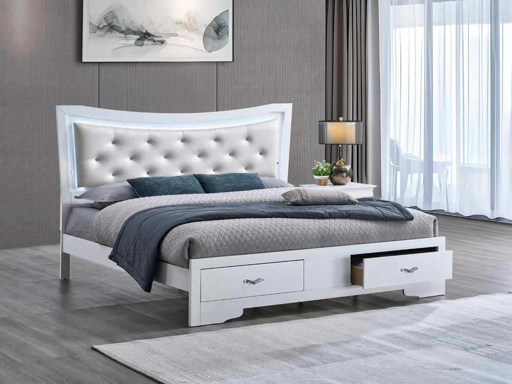 English Elm Lorana Full Storage Bed Jeweled Faux Leather Headboard with Led Lighting Glam Style B078S00725