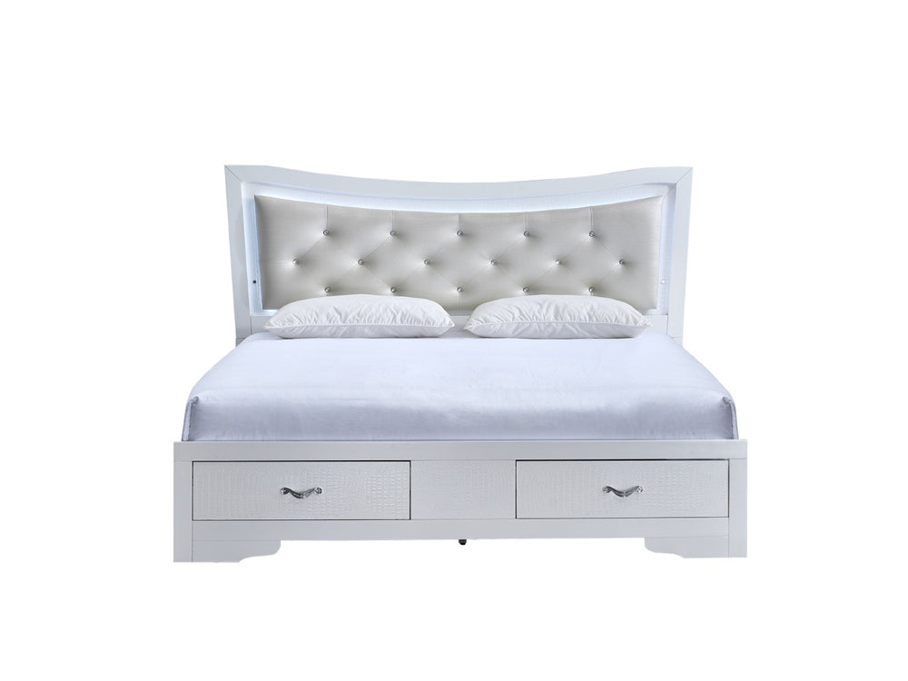 English Elm Lorana Full Storage Bed Jeweled Faux Leather Headboard with Led Lighting Glam Style B078S00725